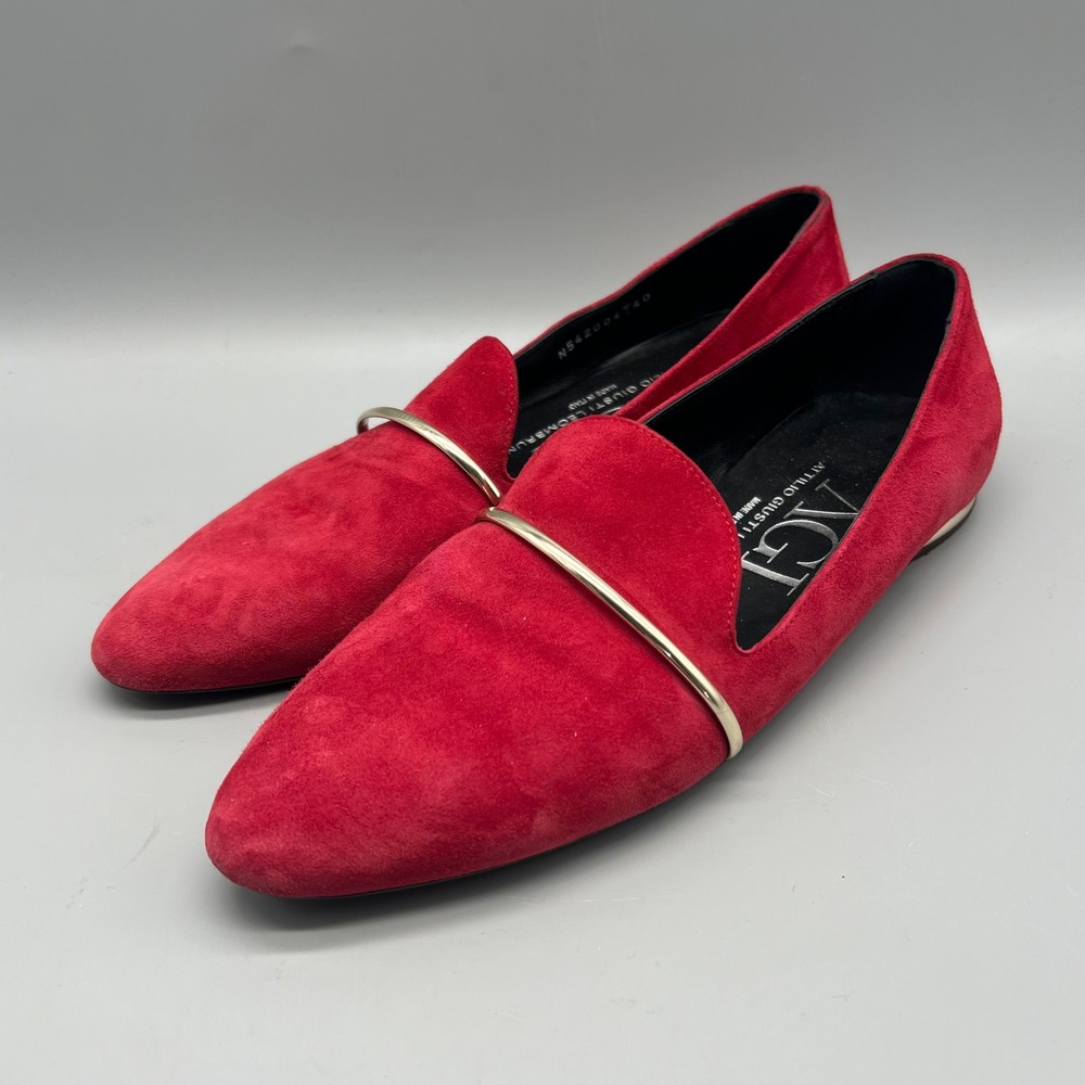 AGL Attilio Giusti Leombruni Red Suede Gold Bar Loafers Flats N542004 40 Italy